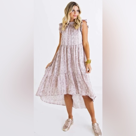 Karlie Dresses & Skirts - NWT Karlie python ruffle hi lo dress blush size L